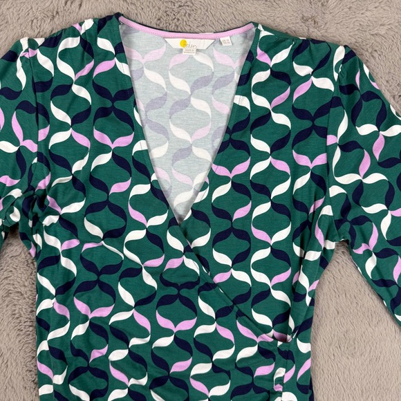 Boden Green Geometric‎ Print Wrap Blouse Long Sleeve Top US 12 UK 16 - Picture 9 of 10